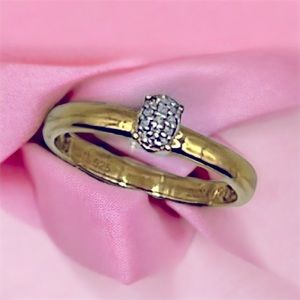 STS JEWELRY WHITE DIAMOND CHIP RING STERLING SILVER WITH GOLD VERMEIL SIZE 11